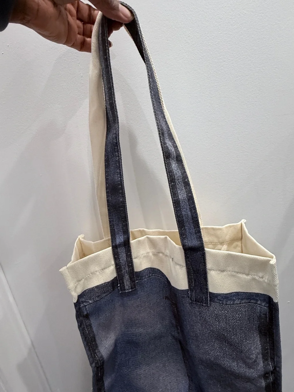 Jean Paul Gaultier Blue & Cream “Denim”Canvas Messenger Tote